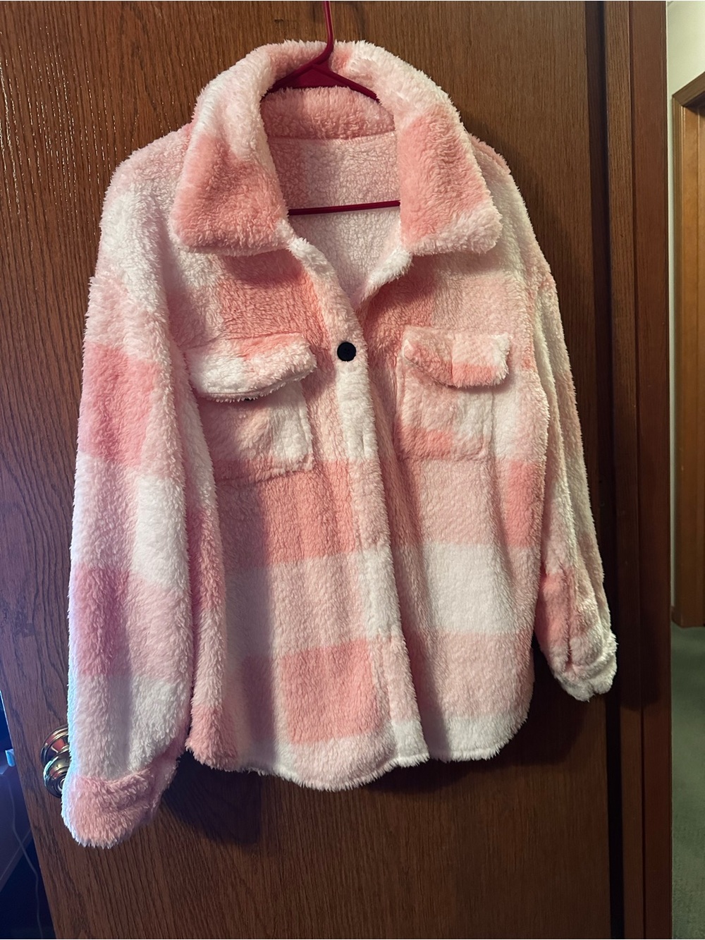 Women’s Plush Pink & White Plaid Shacket